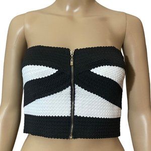 Love Culture Womens M Bustier Cropped Strapless Black White Full Zipper Front
